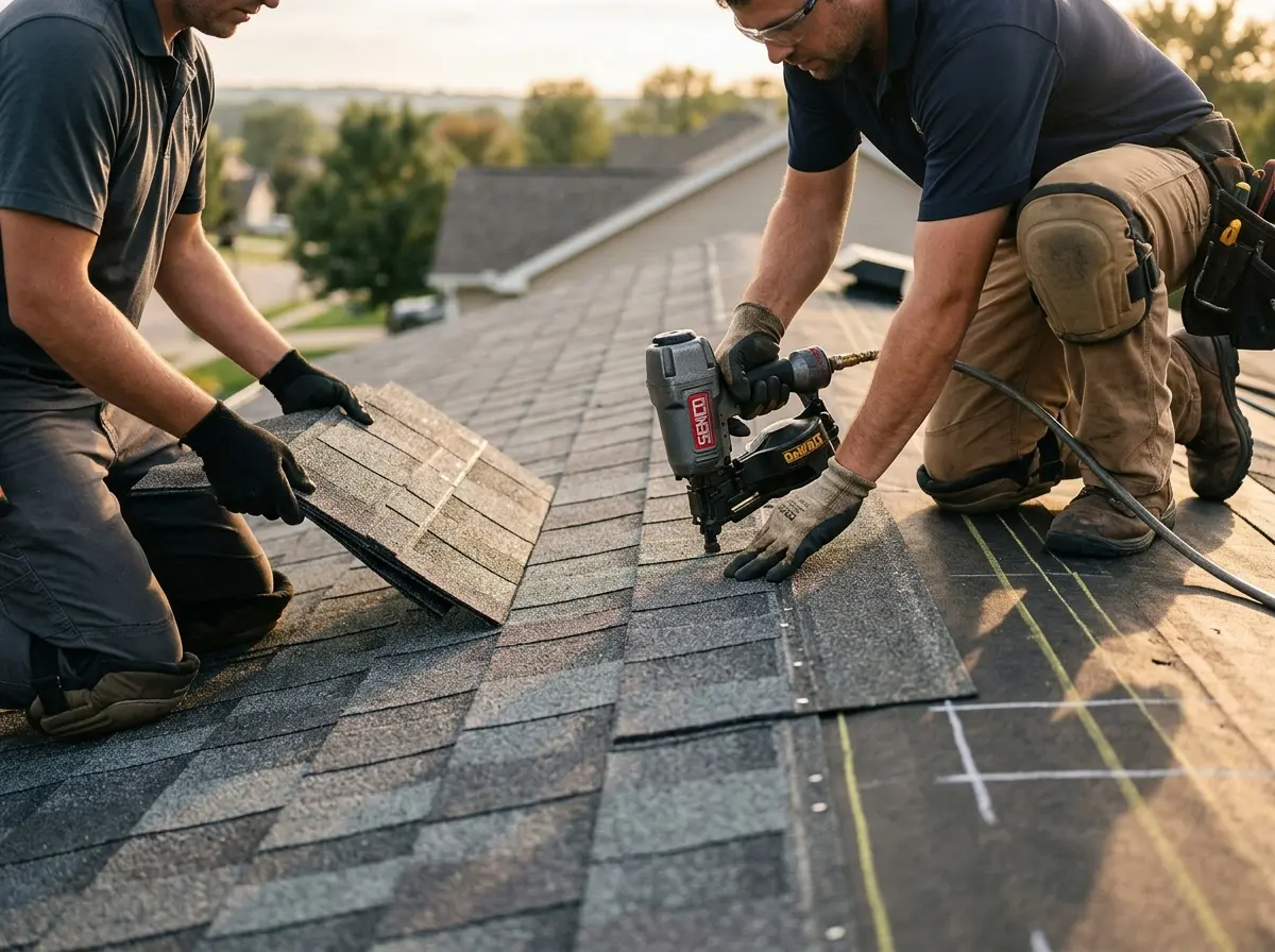 Professional roofer working on a residential roof in Elk Grove